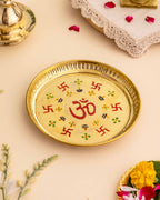 Pure Brass Om and Swastik Pooja Plate