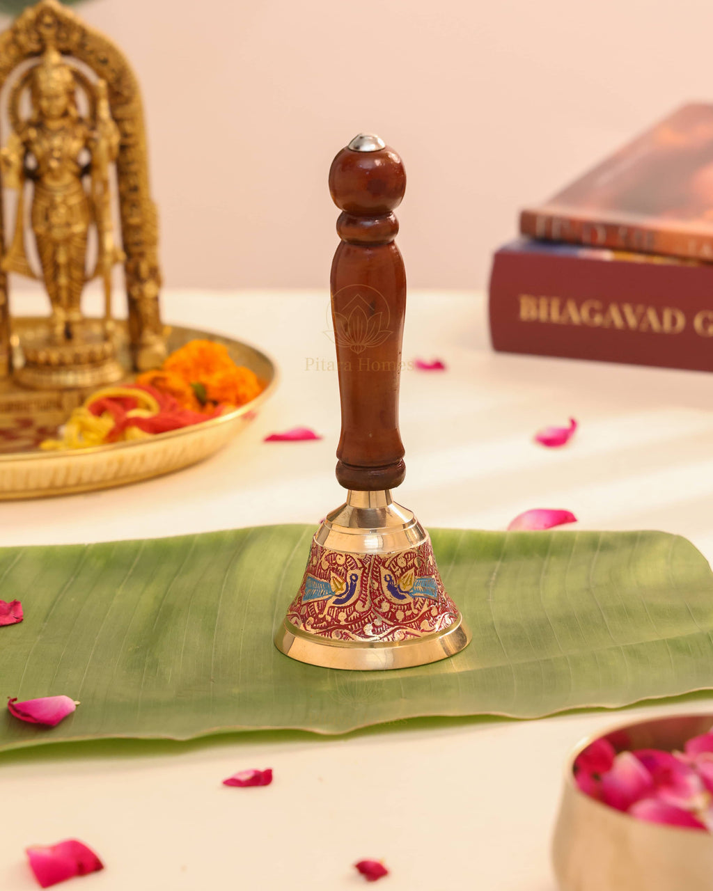 Pure Brass Wooden Meenakari Hand bell